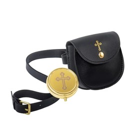 Klmnop Communion Burse for Pyx Gold Cross Pyx Container, Catholic Gold Cross Pyx Bag with Strap for Communion Host Priests Deacons(Black)