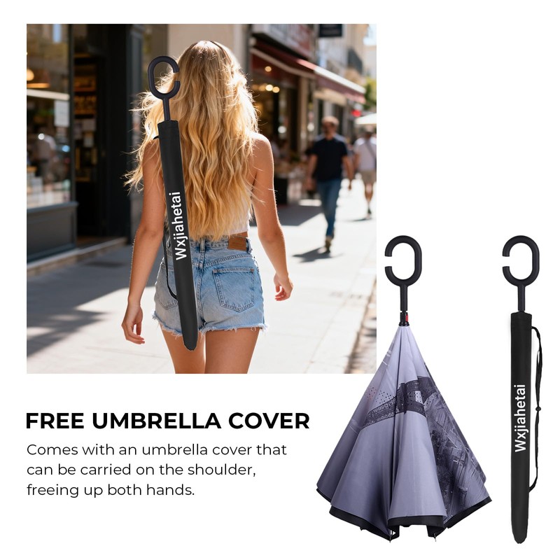 Wxjiahetai Inverted Umbrella, 49 Inch Double-Layer Vented Reverse Umbrella, Windproof