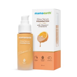 Mamaearth Glow Serum Foundation - 02 Crème Glow Shade | with Vitamin C & Turmeric | Up to 12 Hour Buildable Coverage | Waterproof & Lightweight | 1.01 Fl Oz (30ml)