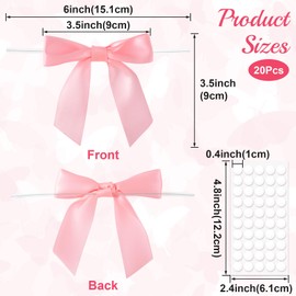 Pndeyo 20pcs Pink Twist Tie Bow for Crafts, 3.5" Small Premade Gift Bow, Satin Ribbon Bowknot for Wrapping Gift Bakery Candy Christmas Wedding Party Mothers Day Teachers Day Decor