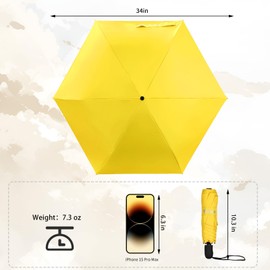 GAOYAING Small Mini Umbrella For Travel With Case, Automatic Compact UV Umbrella Protection Sun, Lightweight Portable Parasol Sun&Rain Umbrellas Yellow