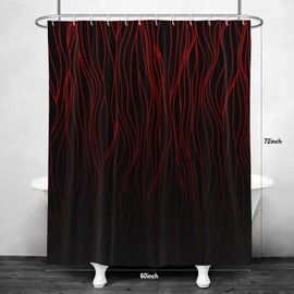 EOVDSFW Red and Black Shower Curtain for Bathroom Set Dark Burgundy Gothic Goth Abstract Anime Modern Men Striped Bath 60 x 72 Inch Decorative Polyester Fabric Cloth Home Decor with 12 Pack Hooks