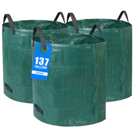 Pilntons 3 Pack 137 Gallons Reusable Yard Waste Bags with Double Bottom Extra Large Leaf Lawn Bags Reusable Heavy Duty With 4 Handles Garden waste Bags Containers for Debris Grass Clipping