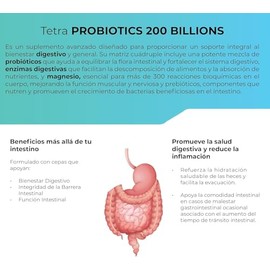 TETRA PROBIOTICS 200 BILLONES - 200 capsulas (200 BILLONES UFC por porcion), Complejo de Probioticos con Fibras Prebioticas, Enzimas Digestivas y Citrato de Magnesio -by Eternal Nutrition