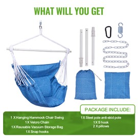 Backyard Expressions Hammock Chair Hanging Rope Swing Chair, 2 Pillows, Anti Slip Steel Spreader Bar