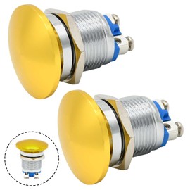 (2 Pcs) ZJWZJH Mushroom Head Push Button Switch 16mm Waterproof Metal Momentary 1NO SPST 5/8'' Mouting Domed Screw DC 12V 24V AC 110V/120V (Yellow, 16MM)