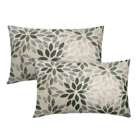 Olive Green Dahlia Lumbar Pillow Covers 12x20 In Rustic Geometric Flower Decorative Rectangle Pillow Cases Beige Tan Gray Floral Cushion Covers Farmhouse Home Decor For Sofa Couch Outdoor Set of 2