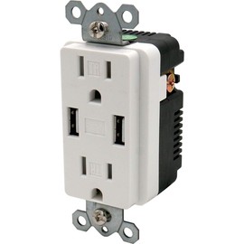 Baomain USB Outlet, Type A USB Wall Charger Outlet, Tamper Resistant Outlet, 4.8A 5VDC, 15A 120VAC, ETL Listed, with Wall Plate, White,15 Amp (5pcs)