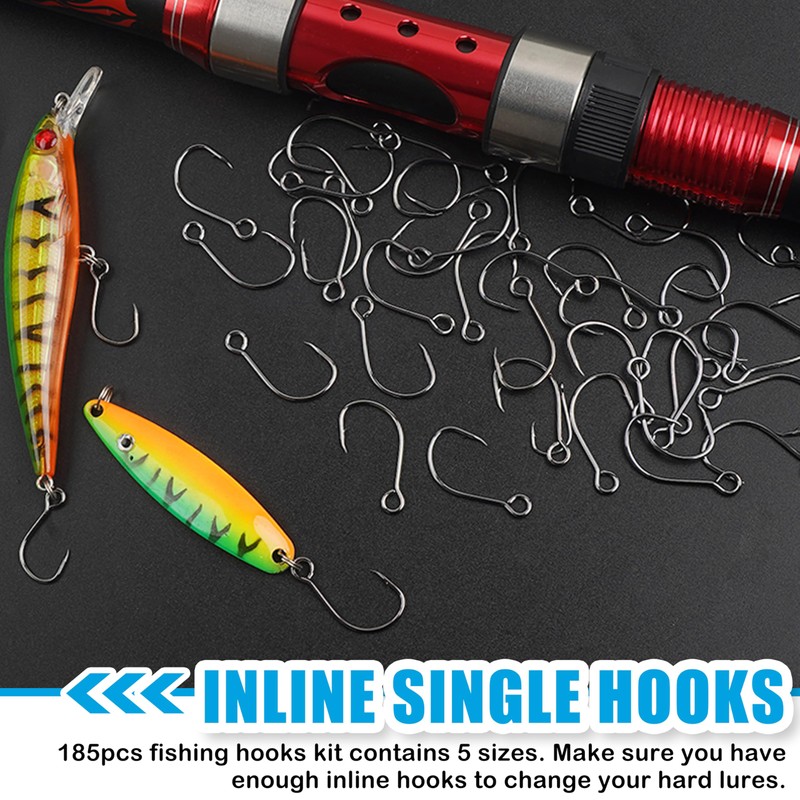 Inline Single Hooks Kit, 185pcs Single Replacement Hooks for Hard
