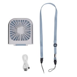 Foldable Necklace Fan Folding Digital Desktop Mobile Phone Holder Small Fan USB Charging Cooling Neck Fan for Home Travel Blue White