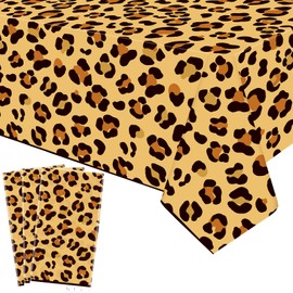 Lilwemen 3 Pieces Cheetah Party Tablecloth Decorations, Leopard Print Party Table Cover, Jungle Safari Party Supplies, Birthday Party Table Covers, 130 x 220CM