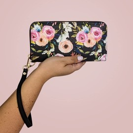Monarque Wristlet Bifold Wallet Classic Collection (Floral On Black)