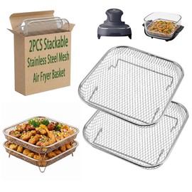 Moruiero 2-Pack Stainless Steel Crisper Rack Replacement for Ninja Crispi Pro/FN101 Accessories, 304 Food Grade Fine Mesh Grill Basket, Stackable Double Layer Air Fryer Wire Tray for Baking