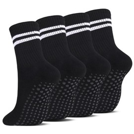 Zuimei 4 Pairs Pilates Socks, Non Slip Yoga Grip Sock Women for Ballet, Hospital, Dance, Trampoline, Workout, Size 6-8, Black Anti-slip Breathable