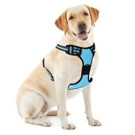 Azinoo Blue No-Pull Dog Harness with 2 Leash Clips，Soft Padded Vest for Large Dog, Adjustable Reflective Dog Vest Easy to Put on and Take Off,Neck: 18"~26", Chest: 25"~34",Blue XL