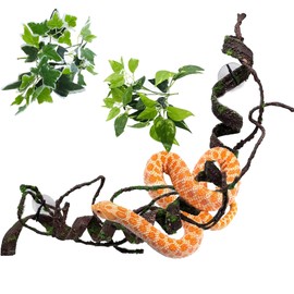 BNOSDM Reptile Bendable Jungle Vine, Snake Climbing Branches with Leaves Decor, Gecko Corner Climbing Branch with Suction Cup,Terrarium Habitat Climb Decoration for Corn Snakes, Frogs, Lizards
