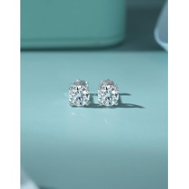 Moissanite Stud Earrings for Women,1ct-2ct Round cut heart design D Color 18K White Gold Plated 925 Sterling Silver Hypoallergenic Flat Back 1 Pair earring Valentine's Day gift（1.6ct）