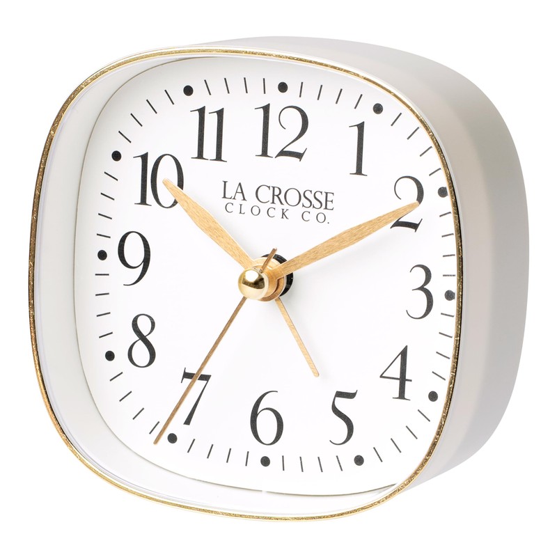 La Crosse Clock 617-379W White Square Silent Sweeping Analog Alarm