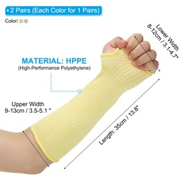 PATIKIL 14 Inch Cut Resistant Sleeve, 2 Pairs Arm Safety Protectors Sleeves with Thumb Hole Level 5 Protection Forearm Guard Sleeves for Thin Skin and Bruising, M, Yellow/Gray