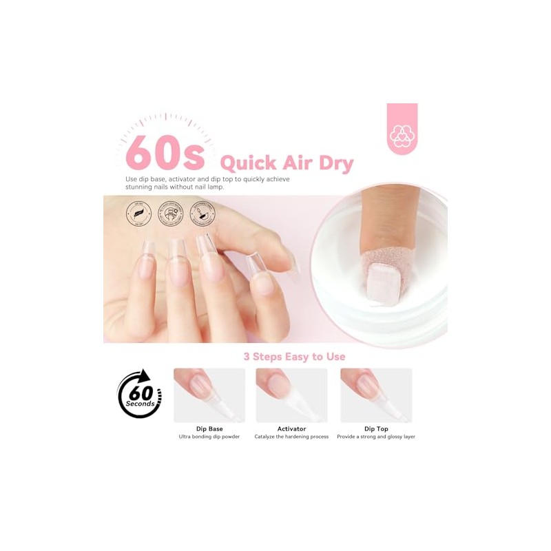 Saviland Kit Uñas Polvo Inmersión Transparente Starter 60g 1oz Dip