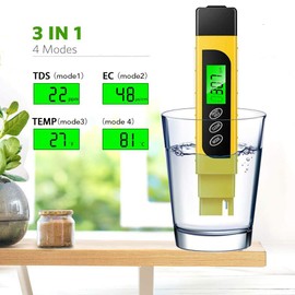Lxuemlu TDS Meter Digital Water Tester, Professional 3-in-1 TDS, Temperature and EC Meter with Carrying Case, 0-9999ppm, Ideal ppm Meter for Drinking Water, Aquariums and More （Yellow)