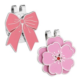 lasuroa 2pcs Magnetic Golf Hat Clip Set, Pink Magnetic Golf Ball Marker Hat Clip Ball Marker Accessories for Men Women Golfer(Bow & Flower Style)