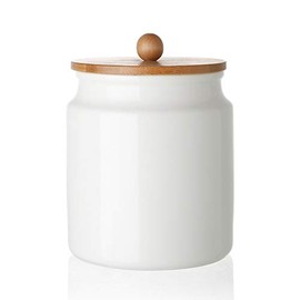 SWEEJAR Kitchen Canisters, 28 Ounce Ceramic Food Storage Jar with Bamboo Lid and Seal Ring for Serving Ground Coffee, Tea, Sugar, Salt, (White)