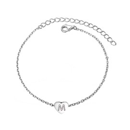 KunBead Mini Letter M Initial Dainty Heart Charm Bracelets for Women Capital Name Alphabet Engraved Bracelet