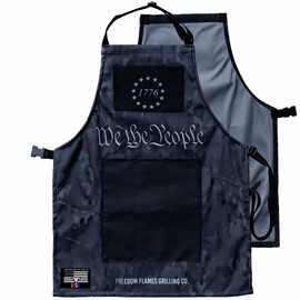 Freedom Flames BBQ Grill Apron | Made in the USA Kitchen Apron For Men with Pockets | Grilling Accessory for Use With Barbecue, Meat Smoker, & Kitchen Patriotic Accessories (Black Camo)