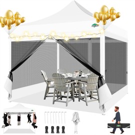 COBIZI Canopy Tent 10x10 Heavy Duty Pop up Canopy with Sidewalls, Easy Set up Outdoor Canopy with Mosquito Net Pop up Screen Tents for Parties, Screened in Canopy for Backyard with Handbag, White
