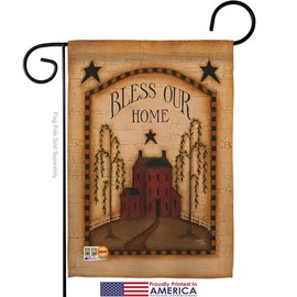 Classic Bless Our Home Garden Flag Set Wood Dowel Country Living Primitive Farm Western Barn American Rustic Cowboy Rural Ranch Small Gift Yard House Banner Made in USA 13 X 18.5
