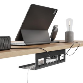 PEGZONE Under Desk Cable Management Tray, 15.7 Inches Metal Cord Organizer Rack, Desk Tray for Power Strip, Cord, Wire, Easy Mounting Cable Management Under Table for Home Office, Black