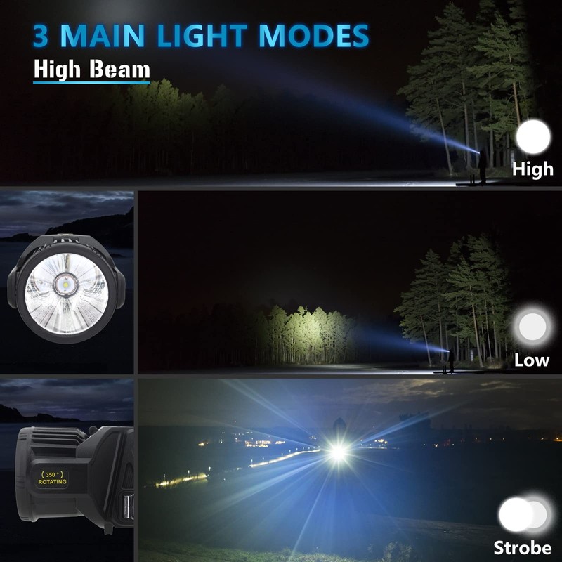 JSKNB Spotlight 3000000 Lumens, 9 Modes Rechargeable Led Spotlight Flashlight