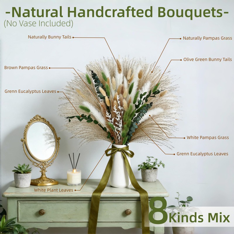 Olive Green Pampas Grass Decor 80Pcs