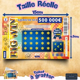 NOZHAM Packung mit 10 falschen Kratztickets – Big Win – Falscher Gewinn von 50.000 € – Witz – Prank, tatsächliche Größe (15 cm x 9,5 cm) – Gewinn-Ticket