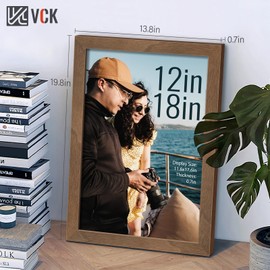 VCK 12x18 Poster Frame 3 Pack - Brown Walnut, Natural Textured Solid Wood Picture Frame, Wall Gallery Frame