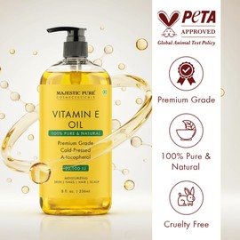 Majestic Pure Vitamin E Oil 8 Oz Vitamin E oil for Skin, Face Oil, Hair Oil and Body Oil- 100% Pure and Natural, 20,000 IU- Cold Pressed Hexane Free Non-GMO Gluten Free Formula