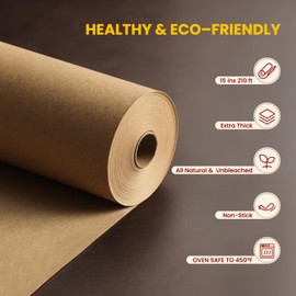 Unbleached 15in x 210ft Parchment Paper Roll for Baking- 262 Sq.Ft with Built-in Metal Cutter, Non-Stick & 450°F Safe for Baking,Cooking, Air Fryer, Grilling, Meal Prep