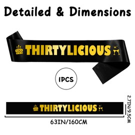 30th Birthday Decorations for Women Men - Thirty Years Old Sash Black Gold, Thirtylicious Satin Sash Gift Accessories for Party Supplies