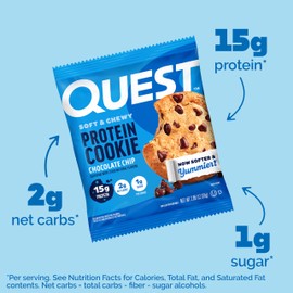 Quest Nutrition Chocolate Chip Protein Cookie, 15g Protein, 1g Sugar, 2g Net Carbs, Keto Friendly, High Protein, Low Carb; 4 Count