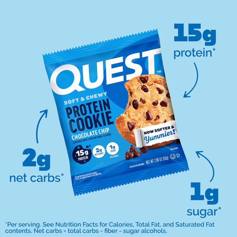 Quest Nutrition Chocolate Chip Protein Cookie, 15g Protein, 1g Sugar,
