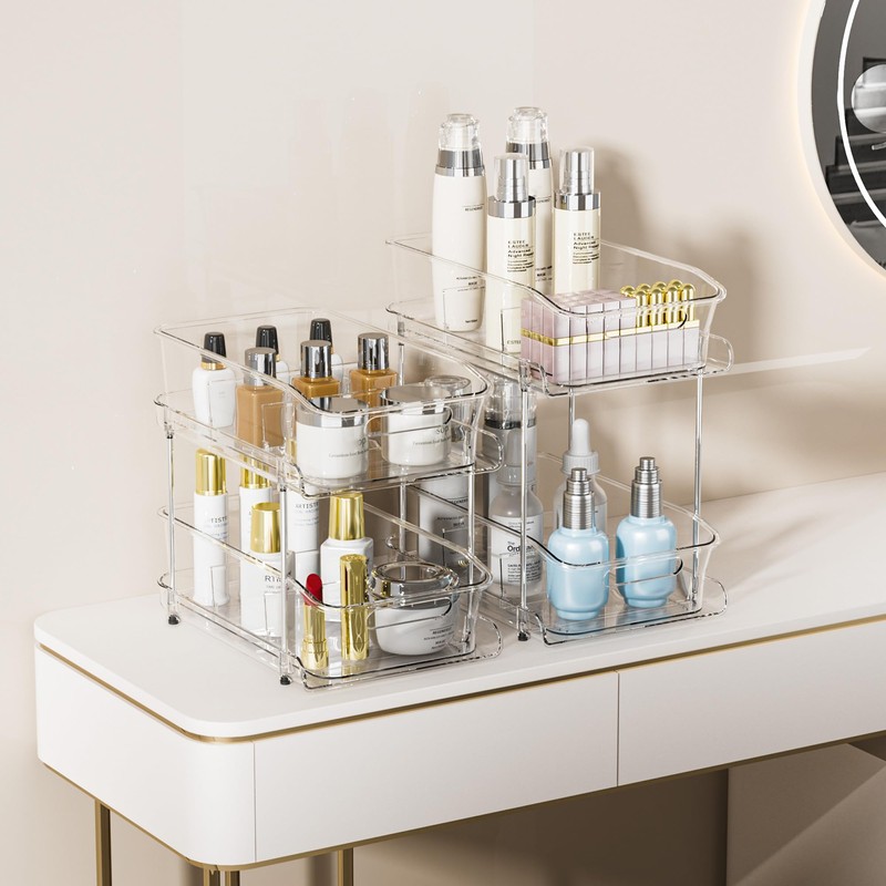 Delamu 2-Tier Under Sink Organizers and Storage, Multi-Purpose Stackable Bathroom