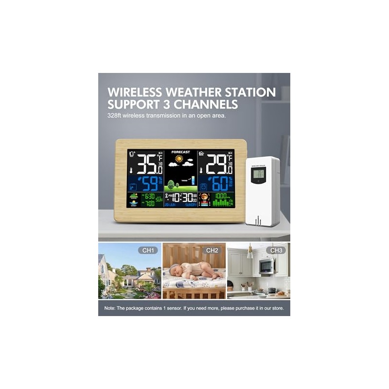Weather Station Wireless Indoor Outdoor, Digital Thermometer with Remote Sensor,