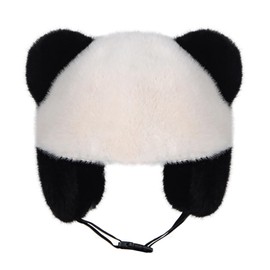 Cute Panda Ears Kids Trapper Hat Faux Fur Winter Warm Snow Ski Cap with Earflaps and Buckle Chin Strap for Boys Girls (UK, Alpha, One Size, Beige)