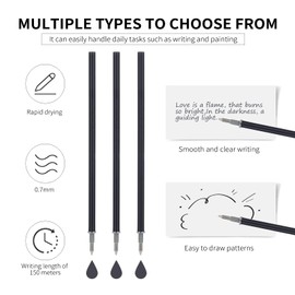 Littleboyn 15 x Erasable Refills, Black, Compatible with Legami, Easy to Erase, Height 13 cm, Pen Tip 0.7 mm