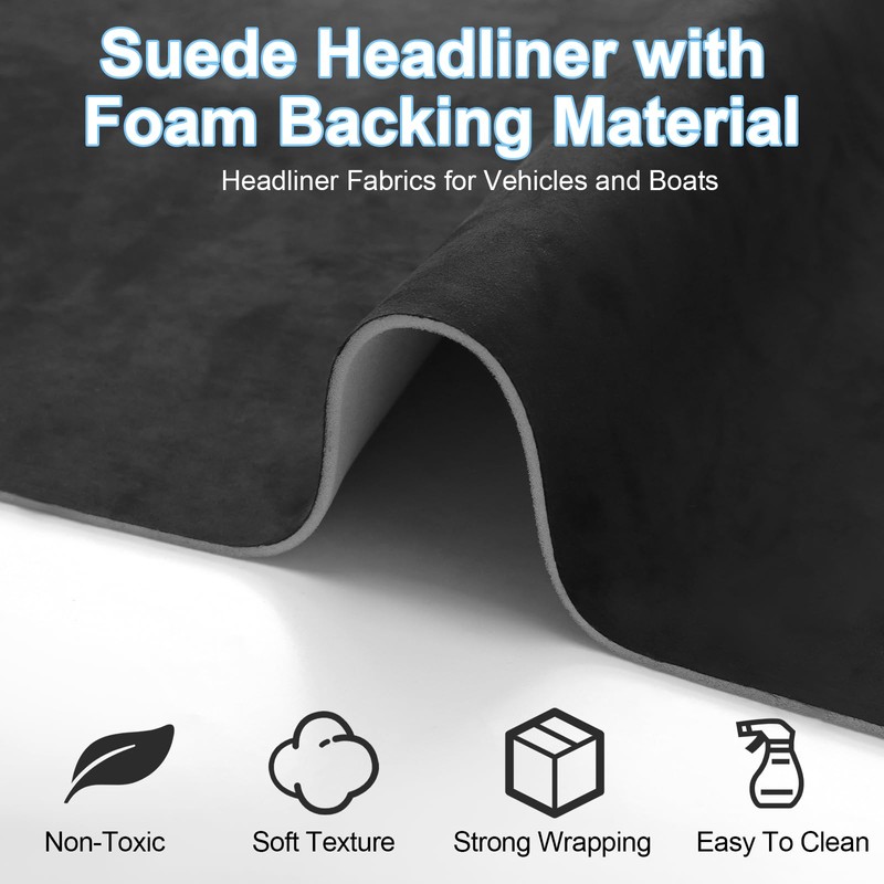 Hedday Black Suede Headliner Fabric 79" L × 60" W