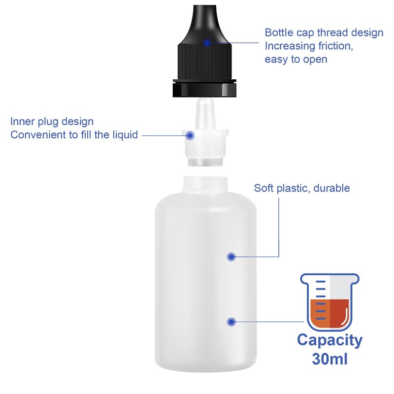 DONQL 26pcs 30ml Dropper Bottle, Empty Squeezable Dropper Bottles, Eye