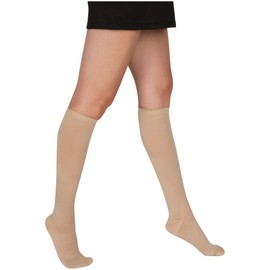 EvoNation Women's USA Made Graduated Compression Socks 8-15 mmHg Mild Pressure Medical Quality Ladies Knee High Support Stockings Hose - Best Comfort Fit, Circulation, Travel (Medium, Tan Beige Nude)