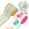 FYSUIMU Easter Wired Edge Ribbon Colorful Plaid Rabbit Fabric Ribbon