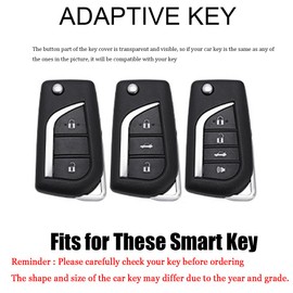 HIBEYO Folding Key Fob Cover Fit for Toyota Fortuner Tundra Camry RAV4 Highlander Corolla Real Leather Key Case Shell Protector fit for Toyota Car Accessories Key Chain-B Keychain Black